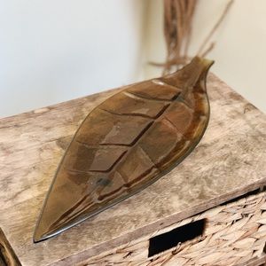 Large Leaf Olive Green Serving Glass Tray